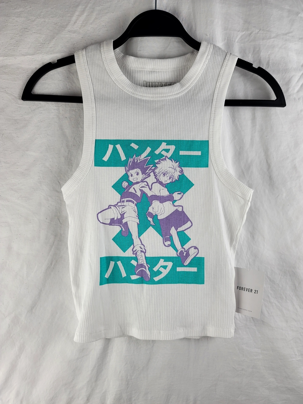 Forever 21 Hunter x Hunter Graphic Crop Tank Top White Ribbed Anime Small S
